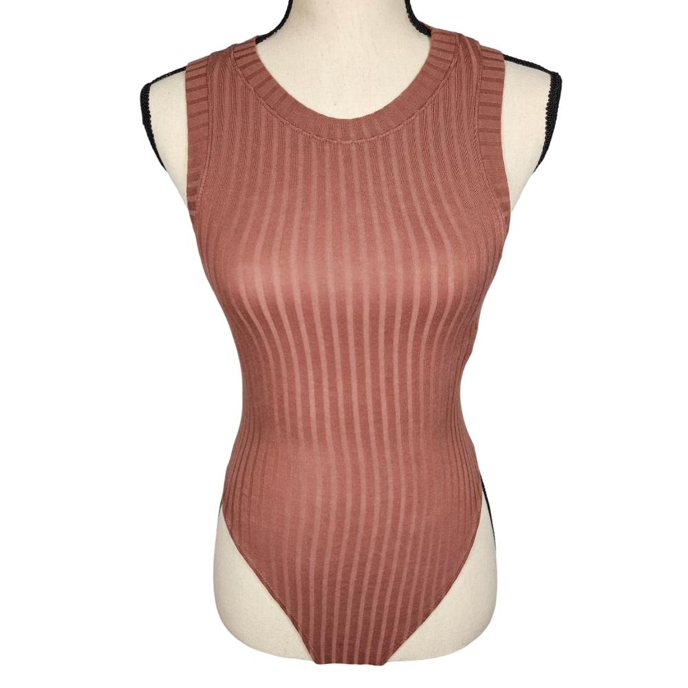 Bozzolo Women's Ribbed Sleevless Bodysuit,Burnt Orange, Small